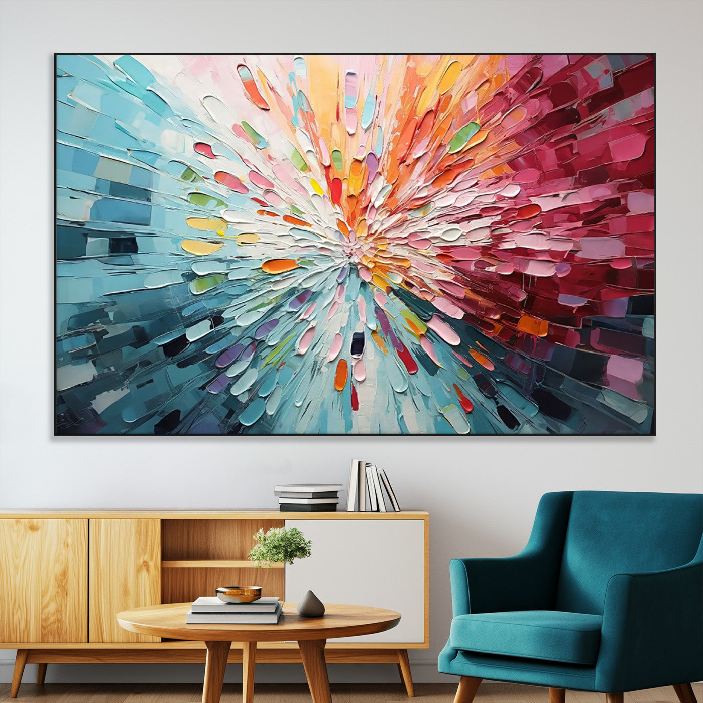 SEG-FC-51X34_Oversize - Radiant Bloom Abstract Floral Wall Art Canvas Print - Colorful Burst - Modern Living Room Decor -