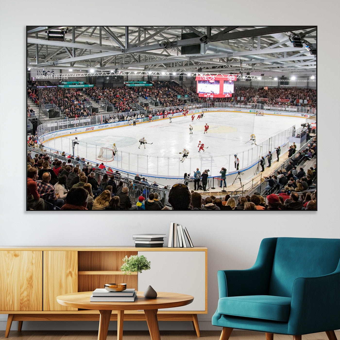 SEG-FC-51X34_Oversize - Lausanne Arena Ice Hockey Stadium Wall Art Canvas Print, Framed Lausanne Arena Ice Hockey Canvas