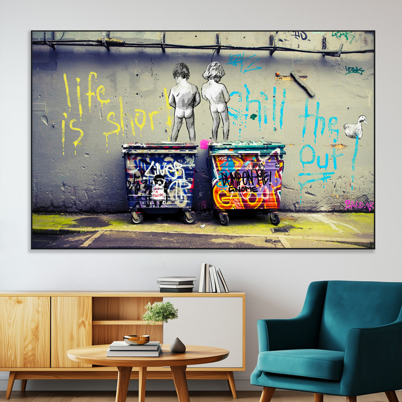 SEG-FC-51X34_Oversize - Banksy Life is Short Wall Art - Iconic Graffiti Art on Framed Ready-to-Hang Canvas - Street Art