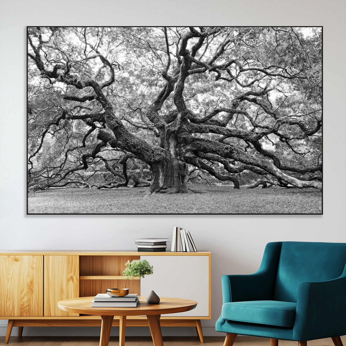 SEG-FC-51X34_Oversize - Black White Angel Oak Tree Wall Art - Timeless Nature-Inspired Canvas for Rustic, Modern, or