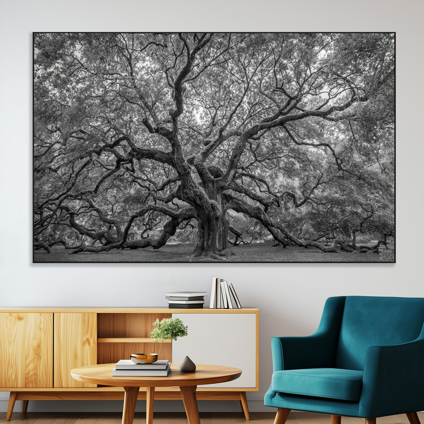 97240-MGV-CV-36X24-Majestic Angel Oak Tree Black and White Canvas Print – Multi Panel Wall Art, Giclée Print, Ready to