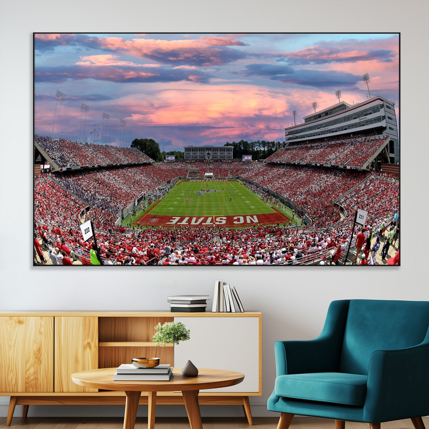 SEG-FC-51X34_Oversize - Carter-Finley Stadium Art Sunset Game Triple Canvas Wall Art - NC State Wolfpack Football Match