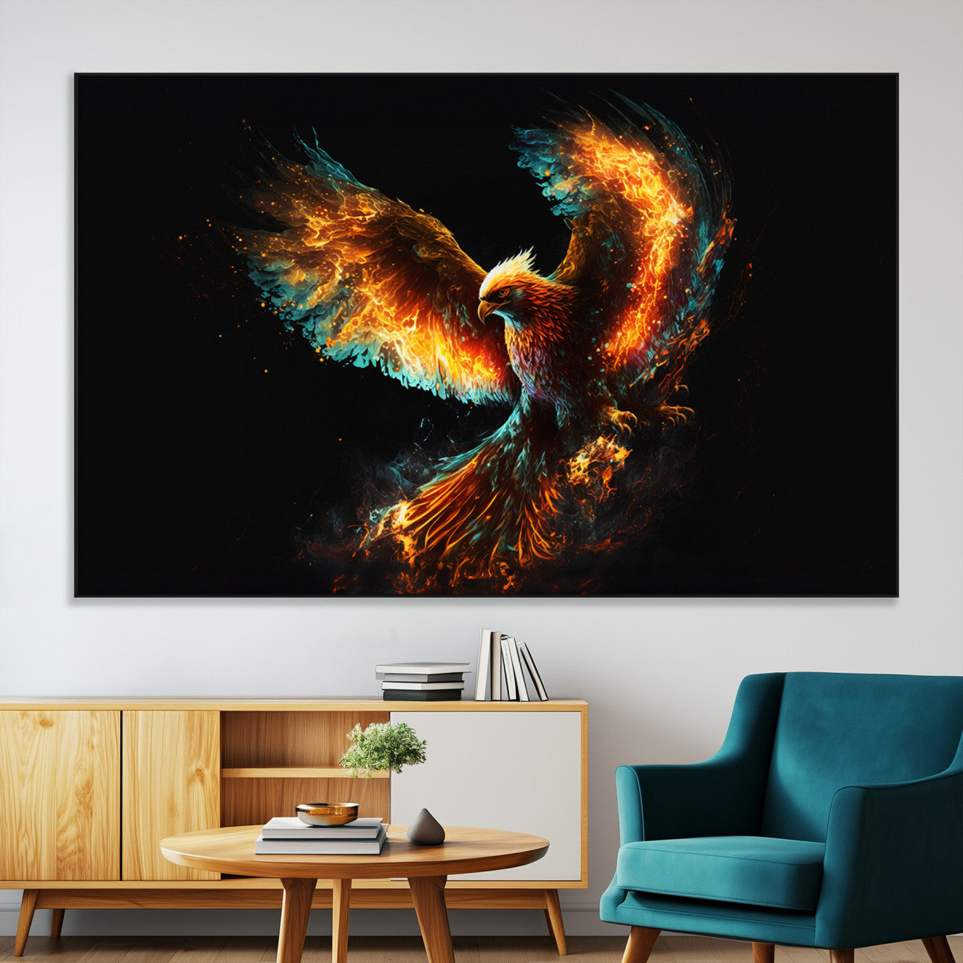 SEG-FC-51X34_Oversize - Fiery Phoenix Canvas Print | Ready to Hang Wall Art | Bold Fantasy Decor for Living Room | Majestic