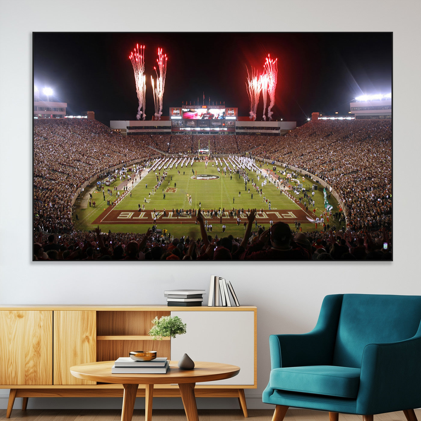 SEG-FC-51X34_Oversize - Framed Florida State Seminoles Football Team Print - Tallahassee Doak Campbell Stadium Wall Art