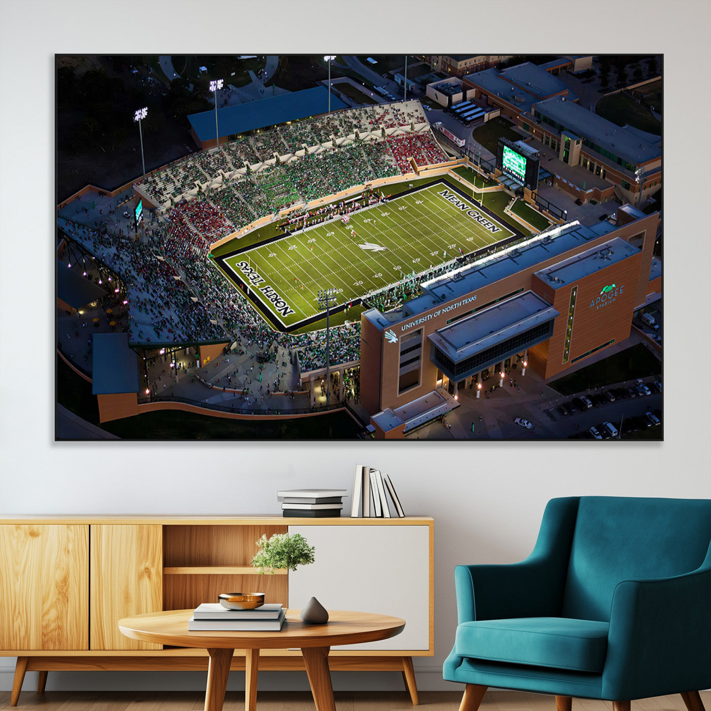SEG-FC-51X34_Oversize - University of North Texas Mean Green Football Artwork, Football Team Print - Denton DATCU Stadium