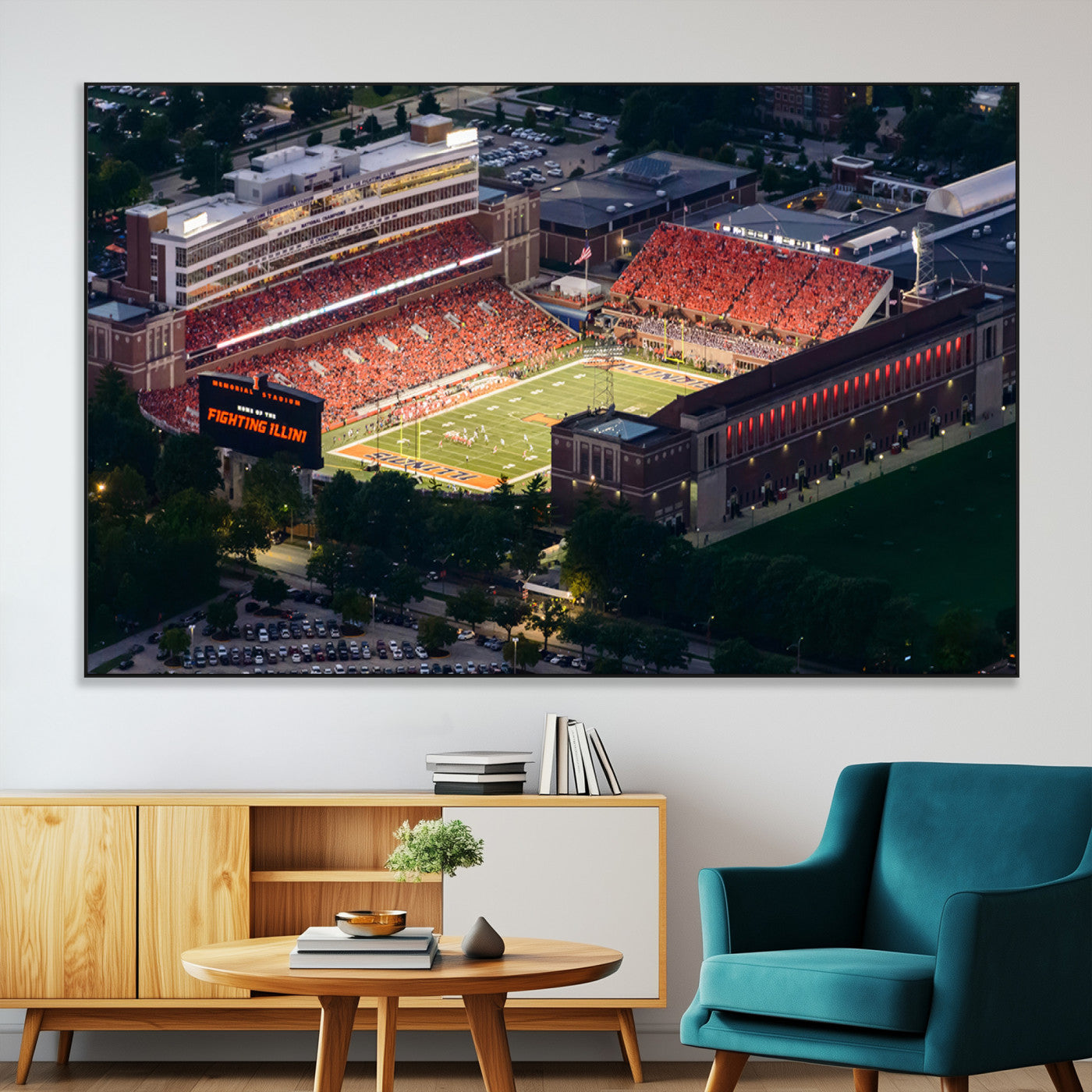 SEG-FC-51X34_Oversize - University of Illinois Fighting Illini Football Team Print - Champaign Illinois Memorial Stadium