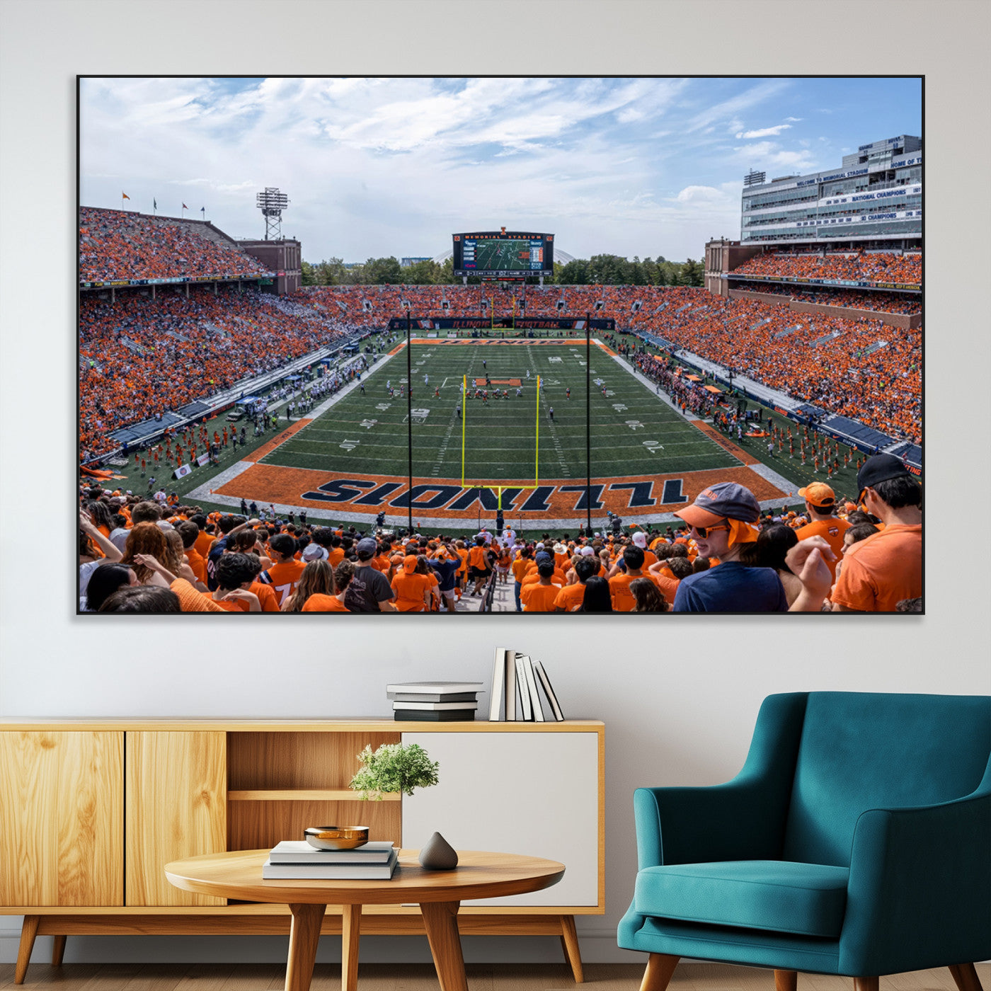 SEG-FC-51X34_Oversize - University of Illinois Fighting Illini Football Team Print Canvas - Champaign Illinois Memorial