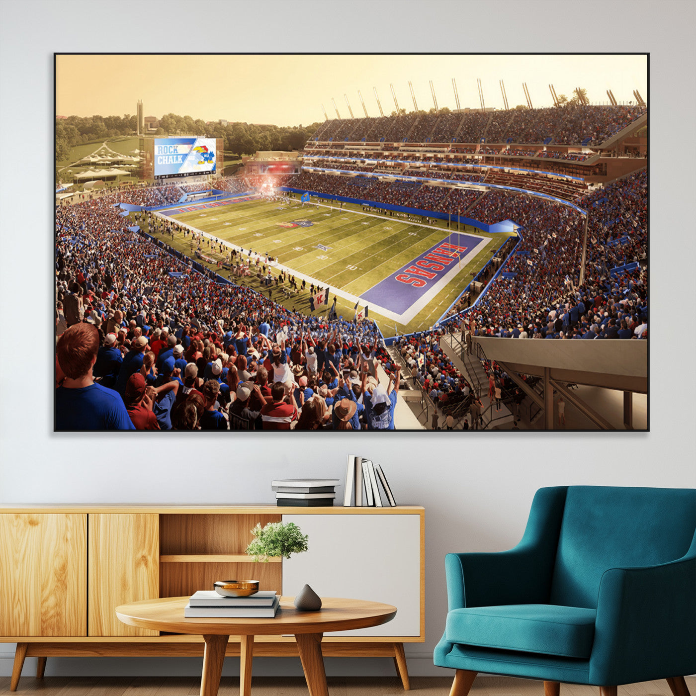 SEG-FC-51X34_Oversize - University of Kansas Jayhawks Football Team Print - Lawrence Kansas Memorial Stadium Wall Art Canvas