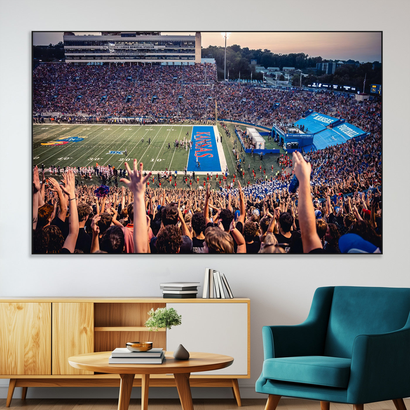 SEG-FC-51X34_Oversize - University of Kansas Jayhawks Football Team Art Print - Lawrence Kansas Memorial Stadium Wall Art