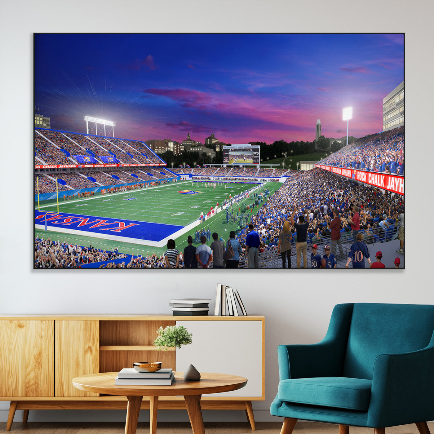 SEG-FC-51X34_Oversize - University of Kansas Jayhawks Football Team Print Canvas- Lawrence Kansas Memorial Stadium Wall Art