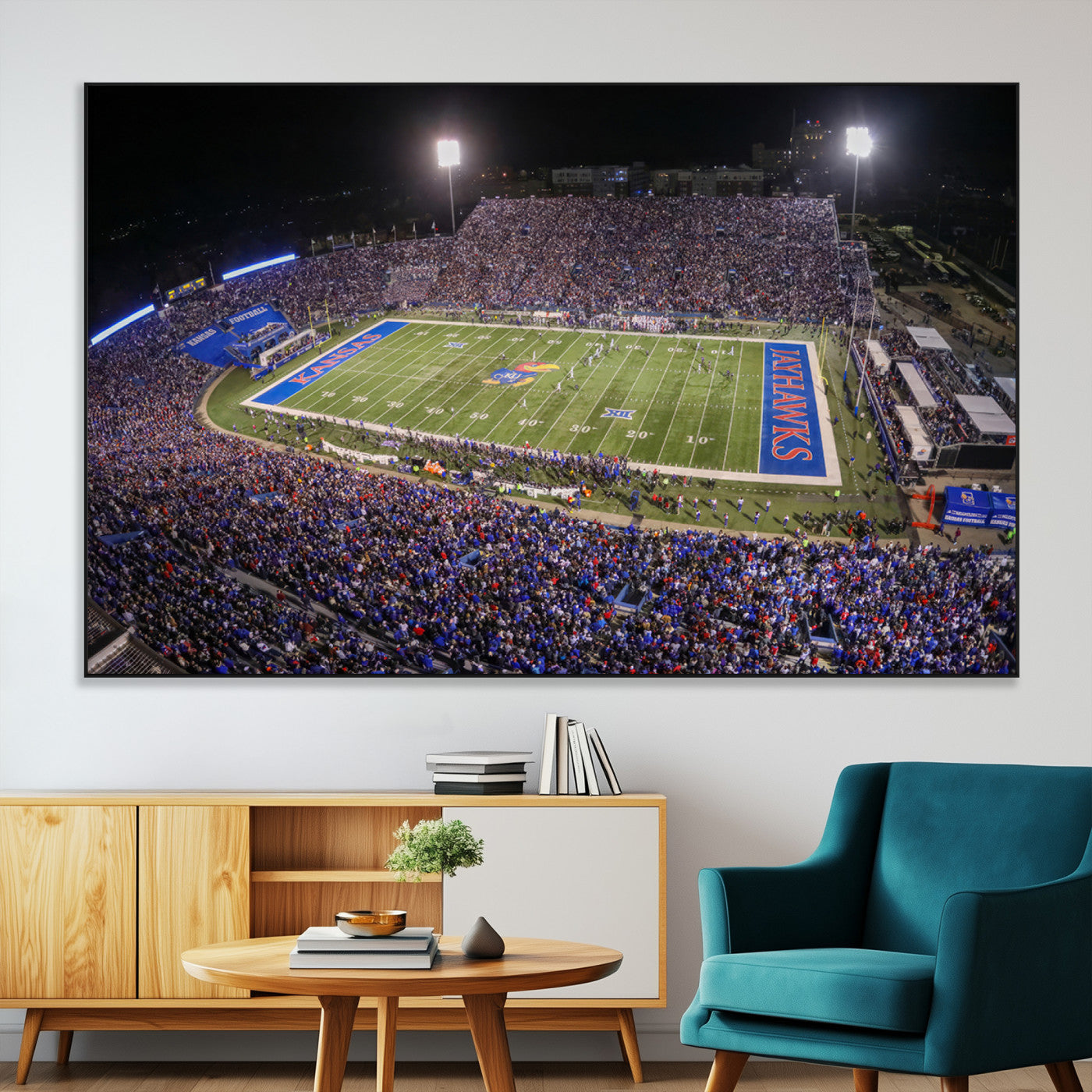 SEG-FC-51X34_Oversize - University of Kansas Jayhawks Football Team Print - Lawrence Kansas Memorial Stadium Wall Art Canvas