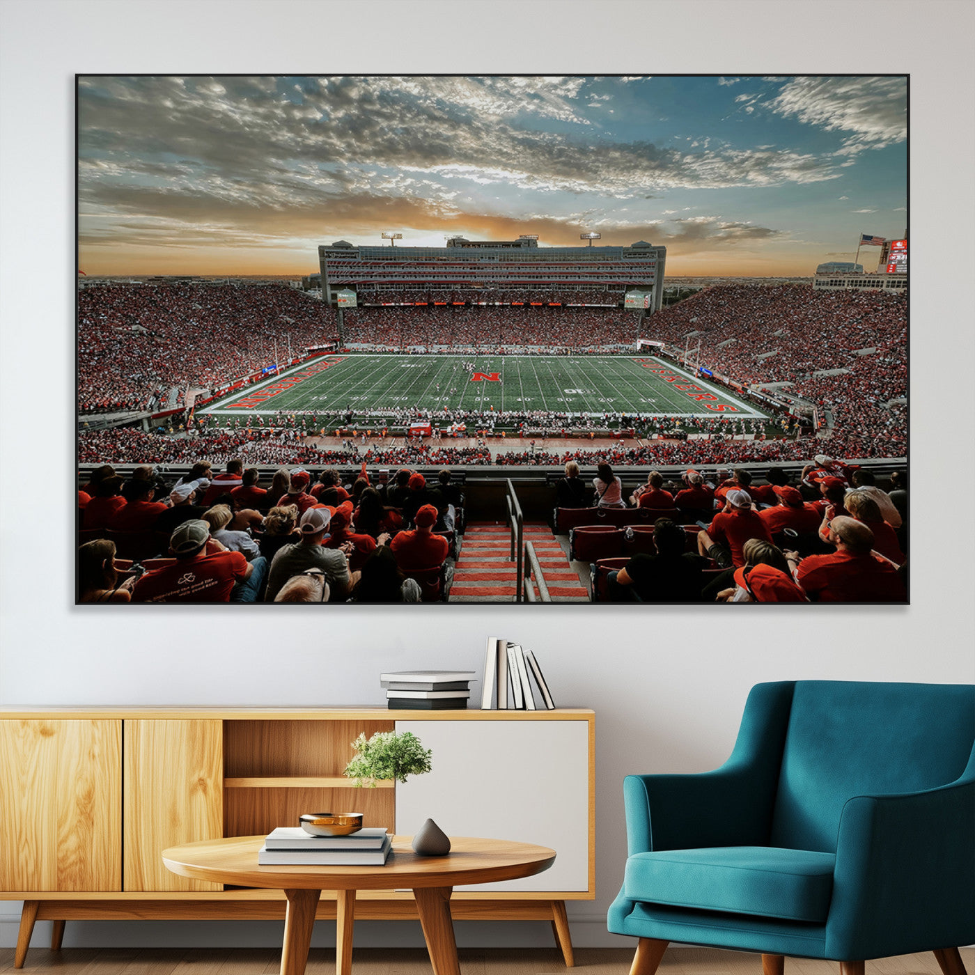 SEG-FC-51X34_Oversize - University of Nebraska Cornhuskers Football Team Print - Lincoln Memorial Stadium Art Canvas Print
