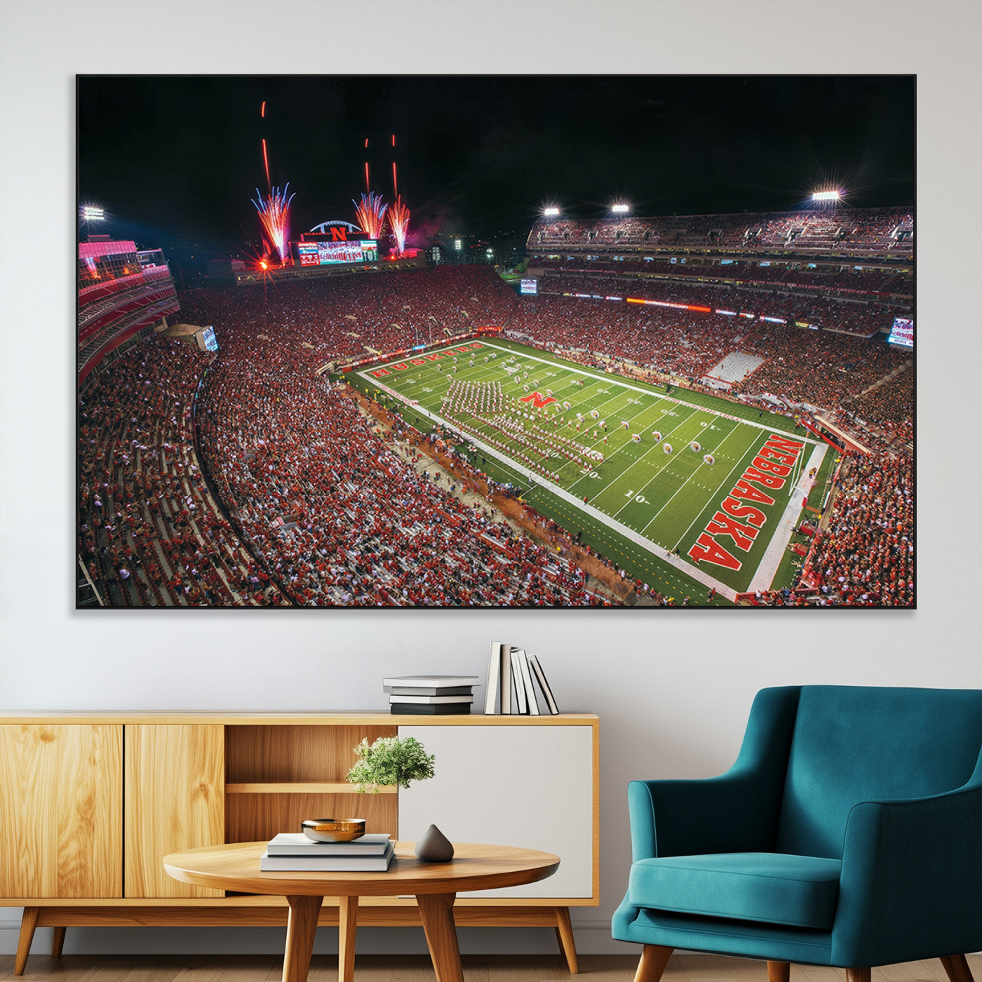 SEG-FC-51X34_Oversize - University of Nebraska Cornhuskers Football Team Print - Lincoln Memorial Stadium Wall Art Canvas