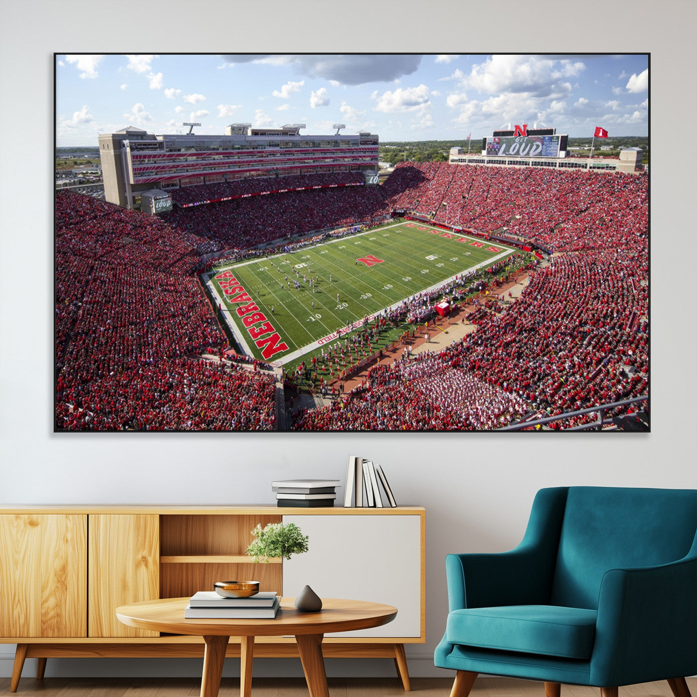 SEG-FC-51X34_Oversize - University of Nebraska Cornhuskers Football Team Print - Lincoln Memorial Stadium Wall Art Canvas