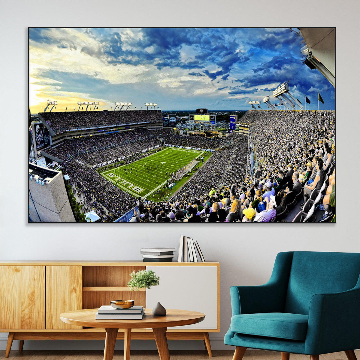 SEG-FC-51X34_Oversize - Framed USF Bulls Football Team Print - Tampa Raymond James Stadium Wall Art Canvas Print