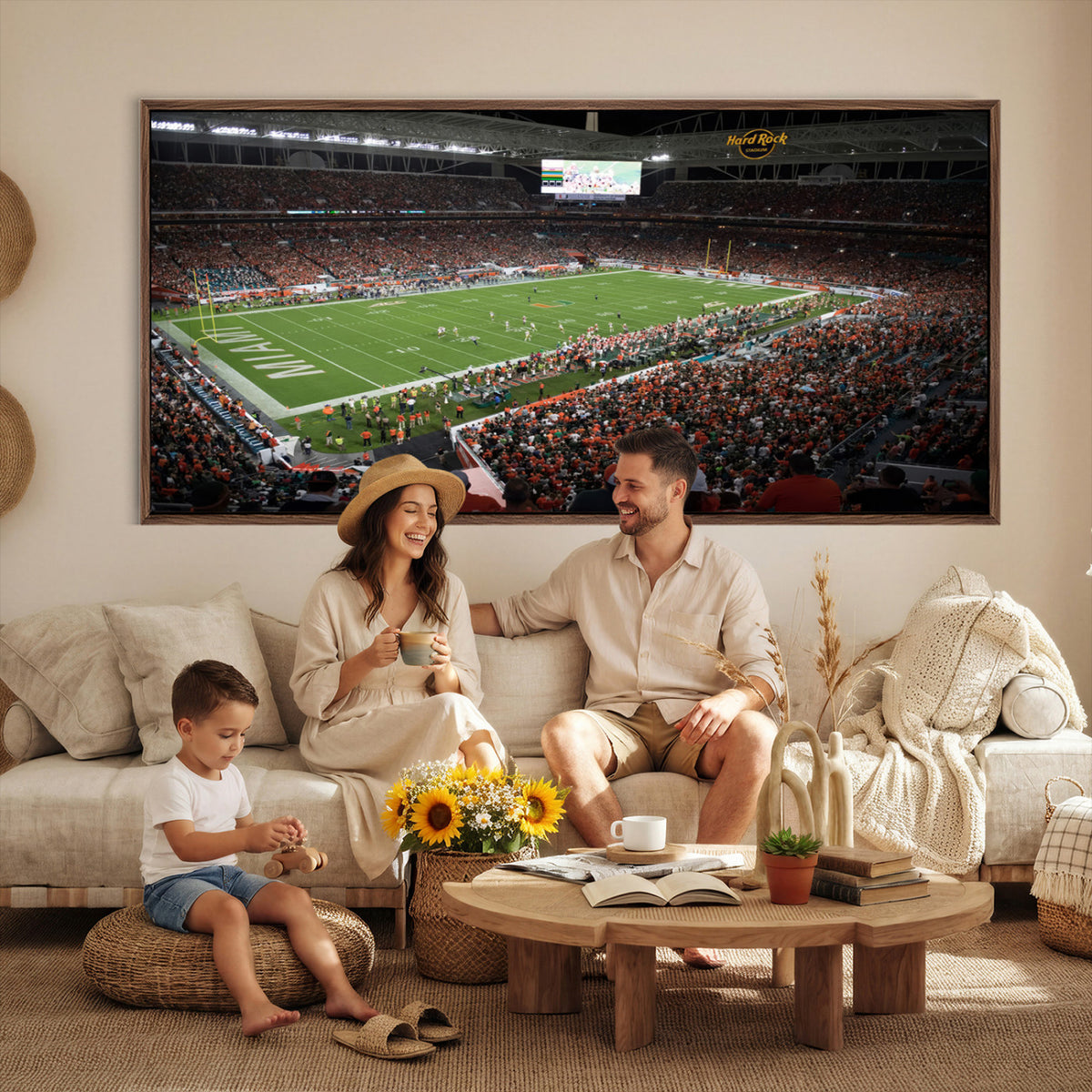 33698-PAN-FL-20X10 - Miami Hurricanes Football Team Print Canvas- Miami Hard Rock Stadium Wall Art Canvas Print