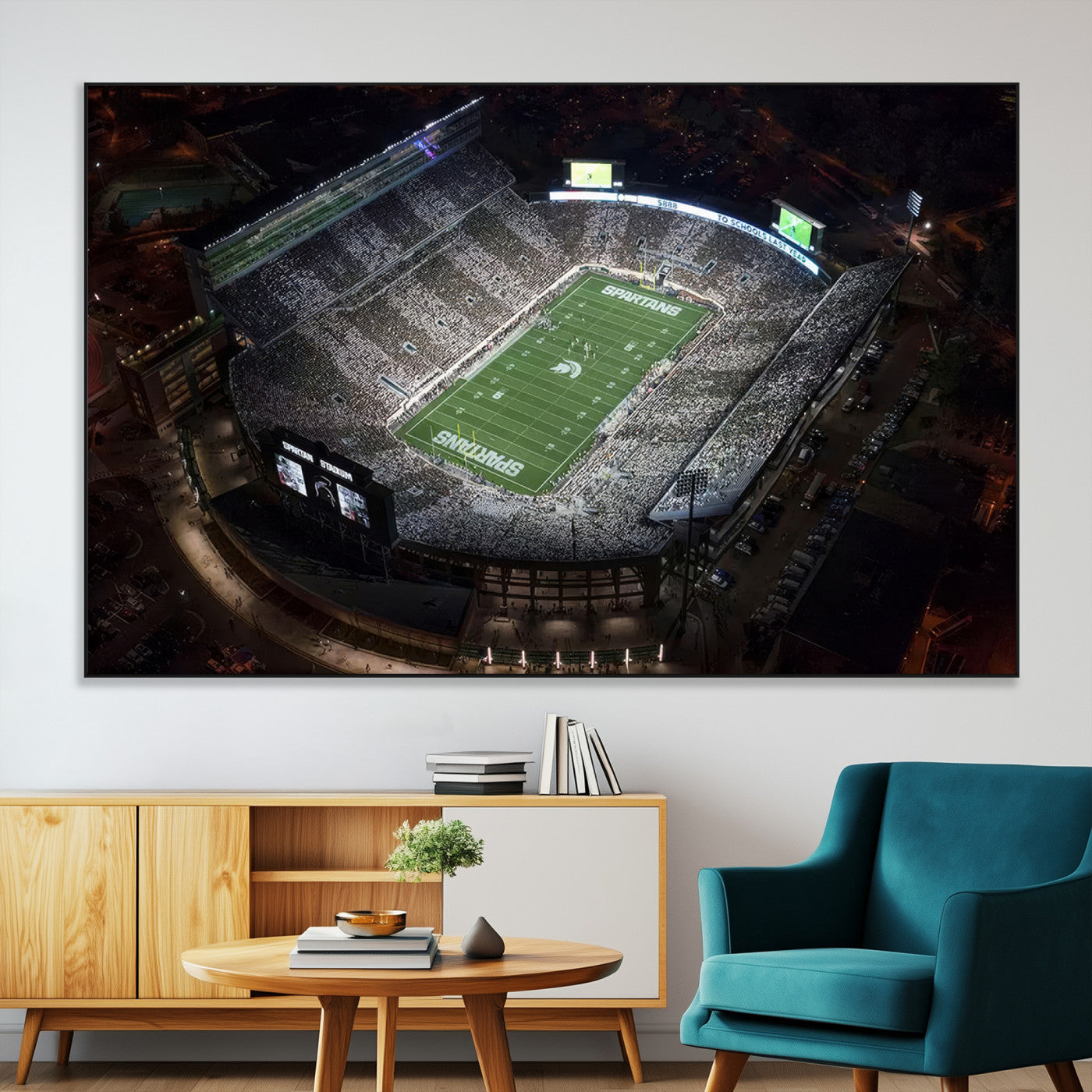 SEG-FC-51X34_Oversize - Michigan State Spartans Football Team Print - East Lansing Spartan Stadium Print Wall Art