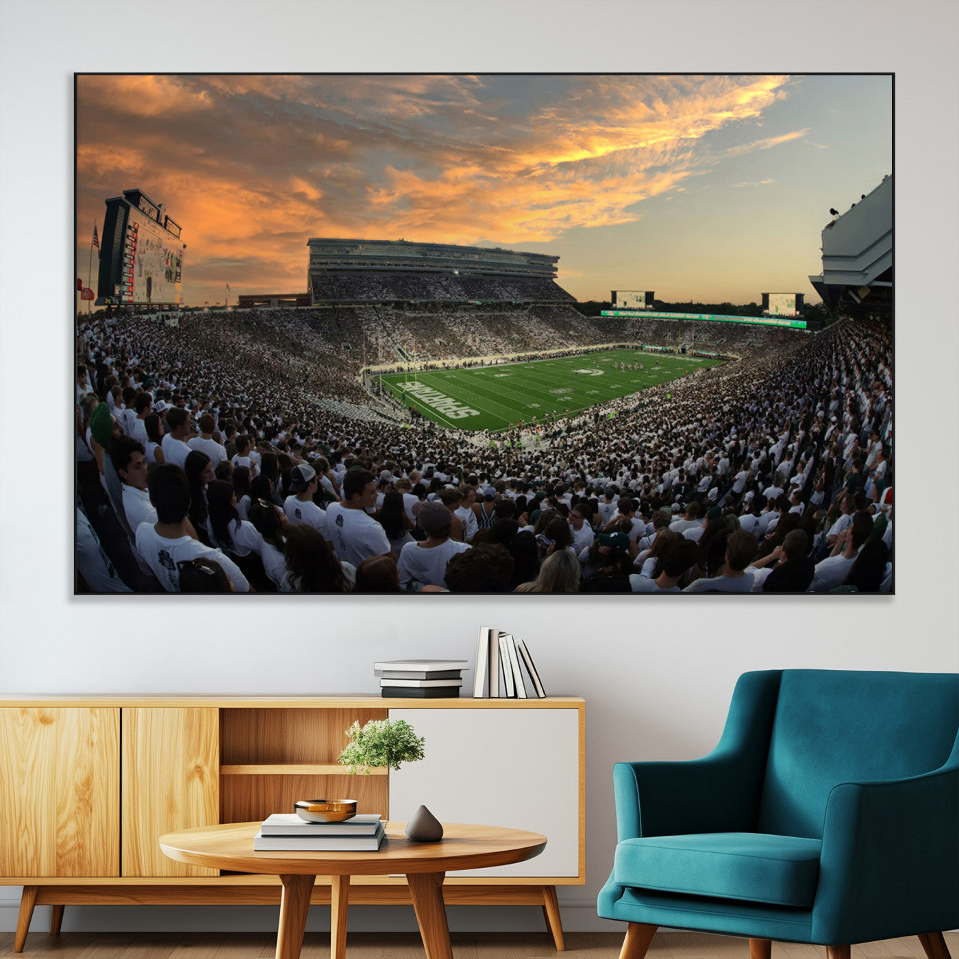 SEG-FC-51X34_Oversize - Michigan State Spartans Football Team Print - East Lansing Spartan Stadium Wall Art Canvas Print