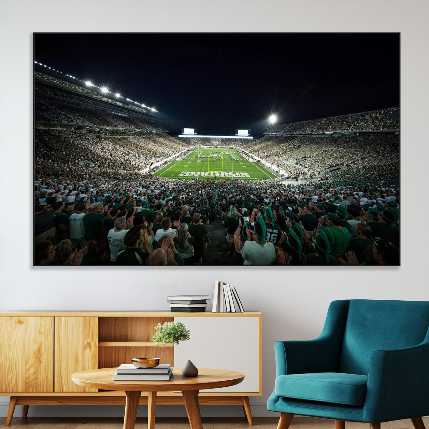 SEG-FC-51X34_Oversize - Framed Michigan State Spartans Football Team Print - East Lansing Spartan Stadium Wall Art Canvas