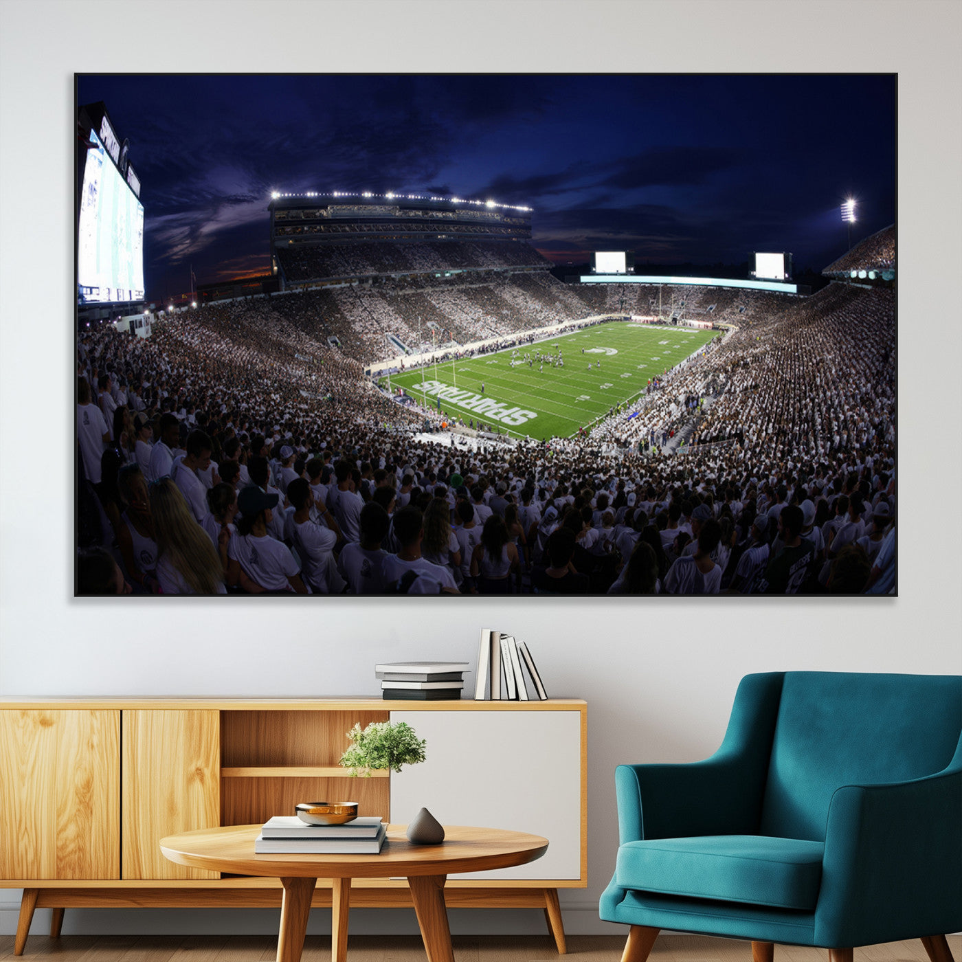 SEG-FC-51X34_Oversize - Michigan State Spartans Canvas, Framed Football Team Print - East Lansing Spartan Stadium Wall Art