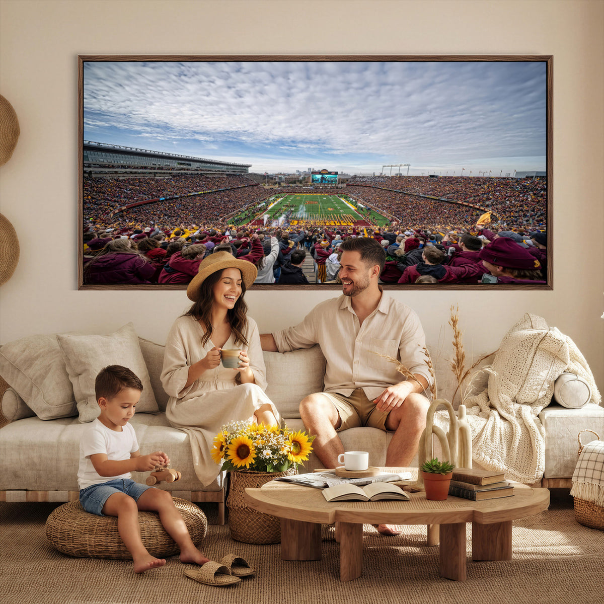38459-PAN-FL-20X10 - University of Minnesota Golden Gophers Football Team Print - Minneapolis Huntington Bank Stadium Art