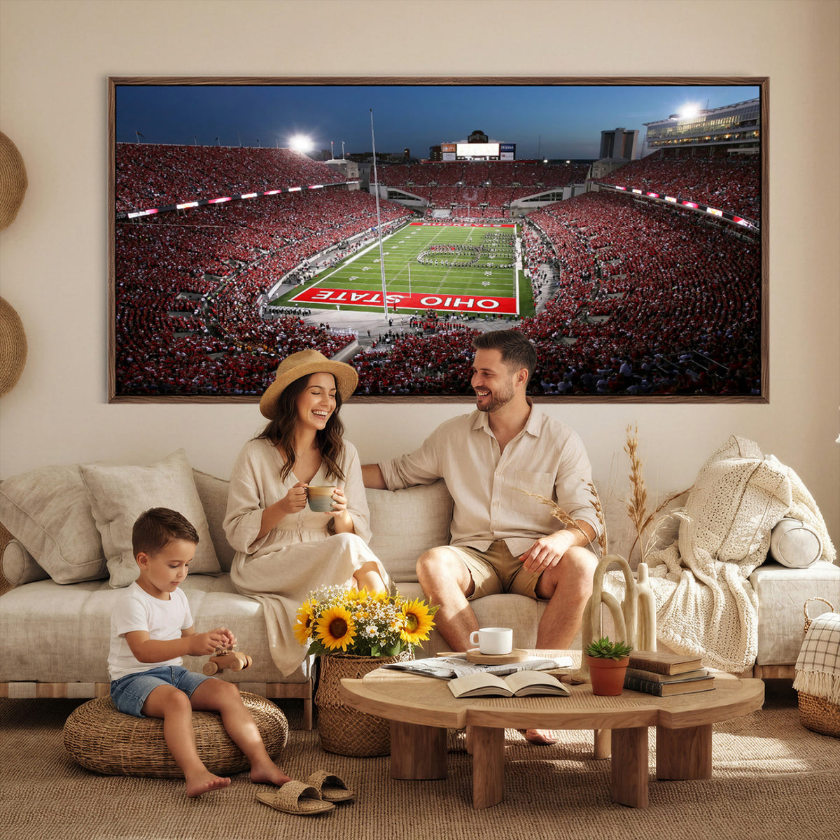 98743-PAN-FL-20X10 - Ohio State University Buckeyes Football Team Print - Columbus Ohio Stadium Wall Art Canvas Print