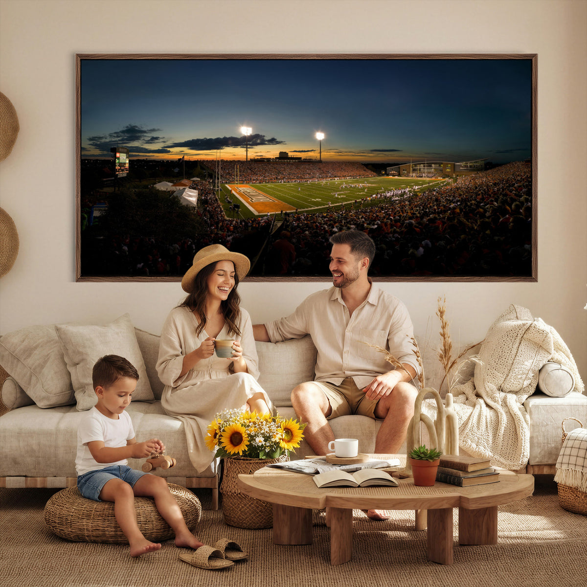 15980-PAN-FL-20X10 - Ball State Cardinals Football Team Print - Muncie Scheumann Stadium Wall Art Canvas Print
