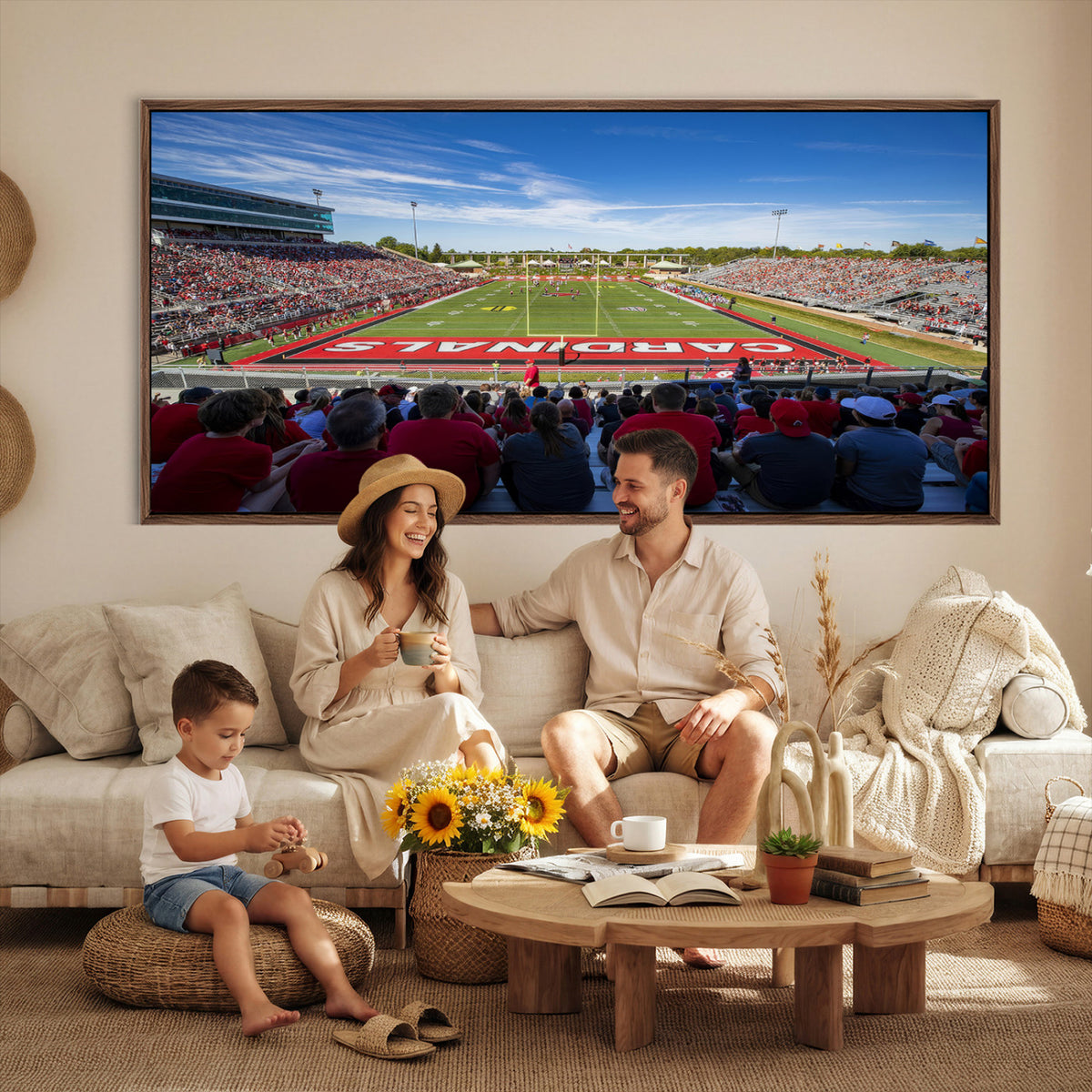 71475-PAN-FL-20X10 - Ball State Cardinals Football Team Print - Muncie Scheumann Stadium Wall Art Canvas Print