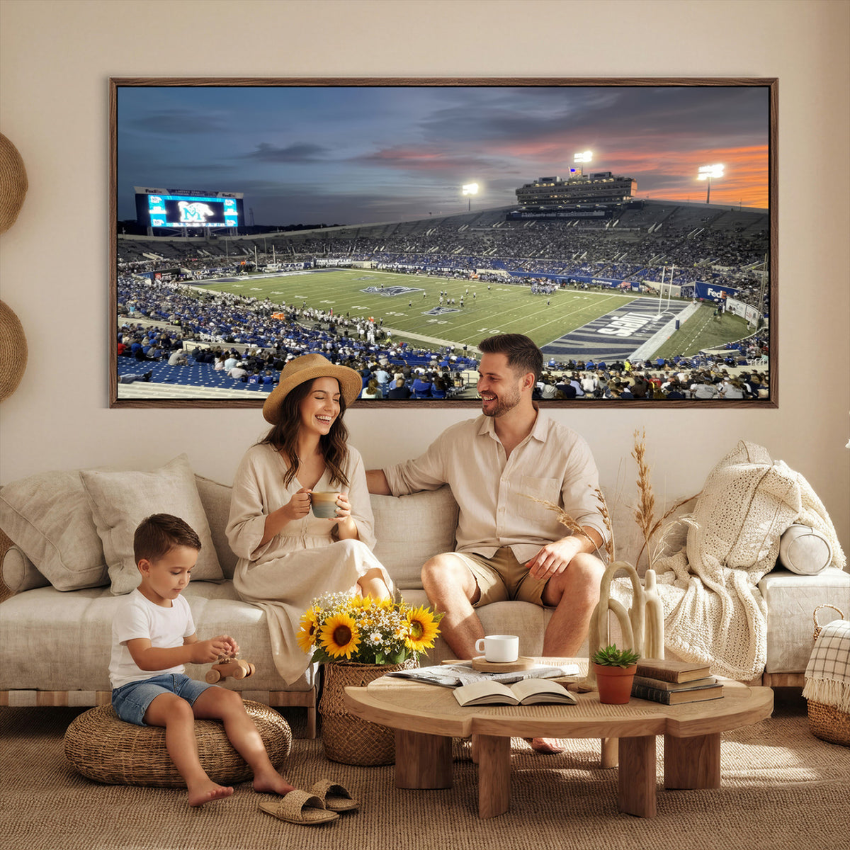 64409-PAN-FL-20X10 - Memphis Tigers Football Team Print - Memphis Simmons Bank Liberty Stadium Wall Art Canvas Print