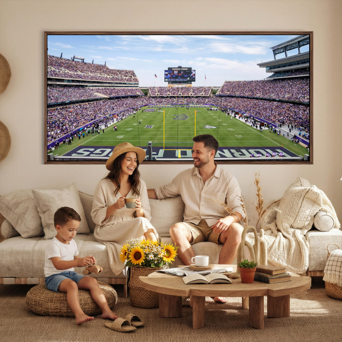 27650-PAN-FL-20X10 - TCU Horned Frogs Football Team Print - Fort Worth Amon G. Carter Stadium Wall Art Canvas Print