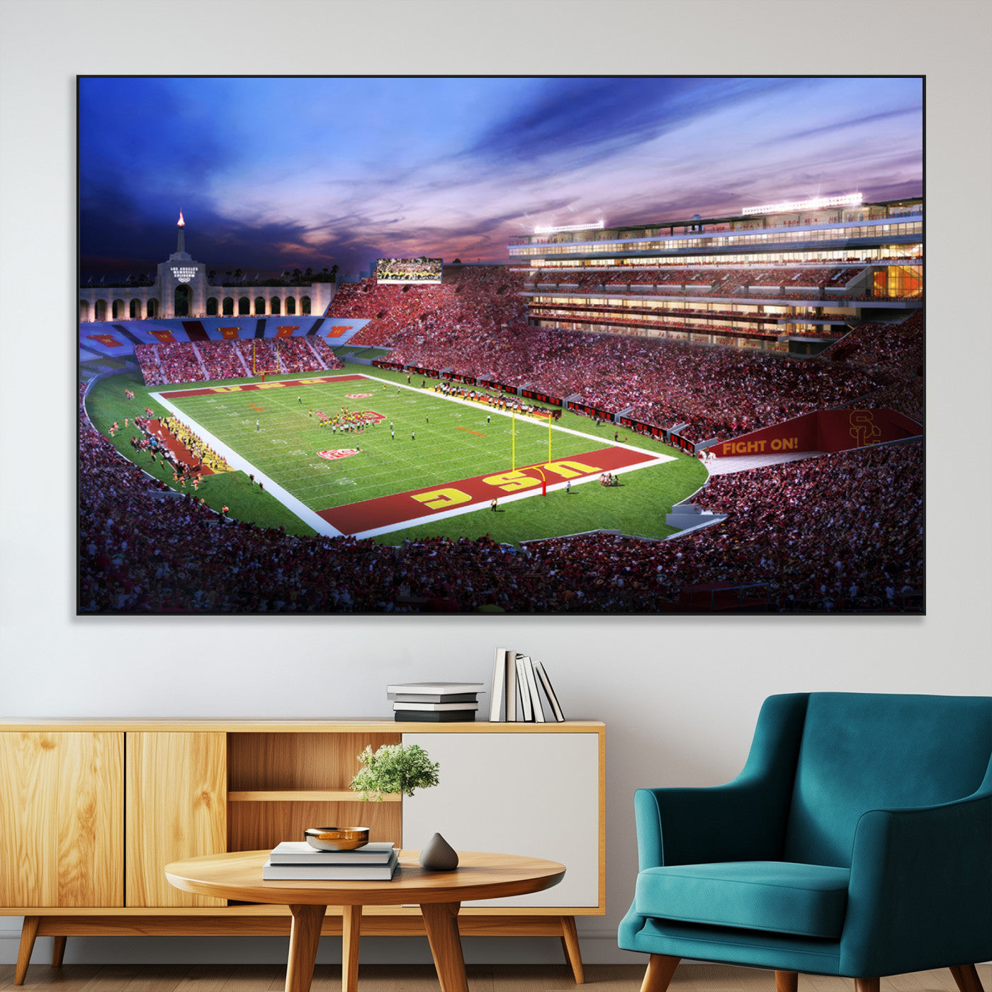 SEG-FC-51X34_Oversize - The University of Southern California USC Trojans Football Team Print - Los Angeles Memorial