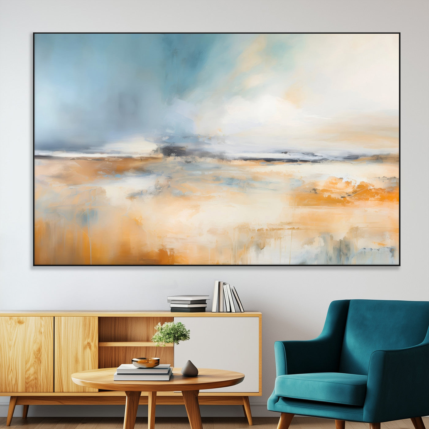 -Abstract Landscape Wall Art Canvas Print - Warm Tones of Orange and Blue, Modern Framed Art for Home