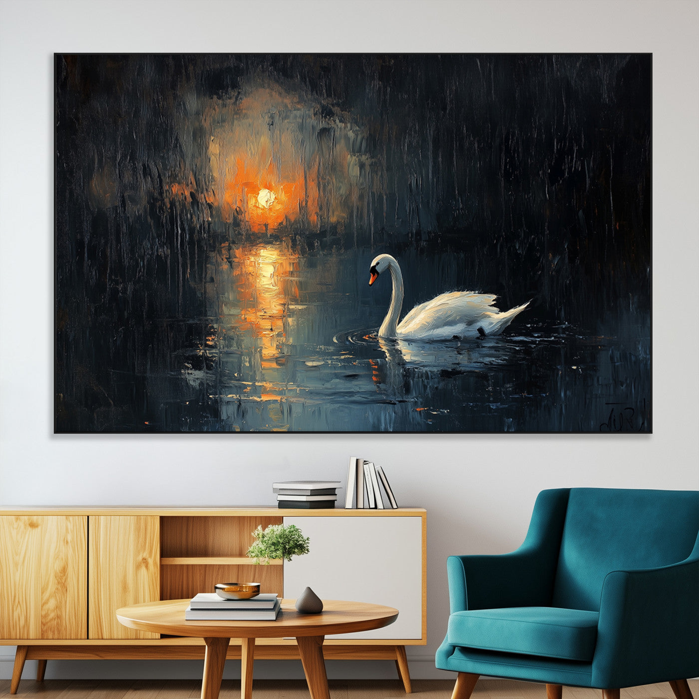 SEG-FC-51X34_Oversize - Abstract Swan on Water Wall Art Canvas Print - Elegant Nature Scene for Modern Home Decor