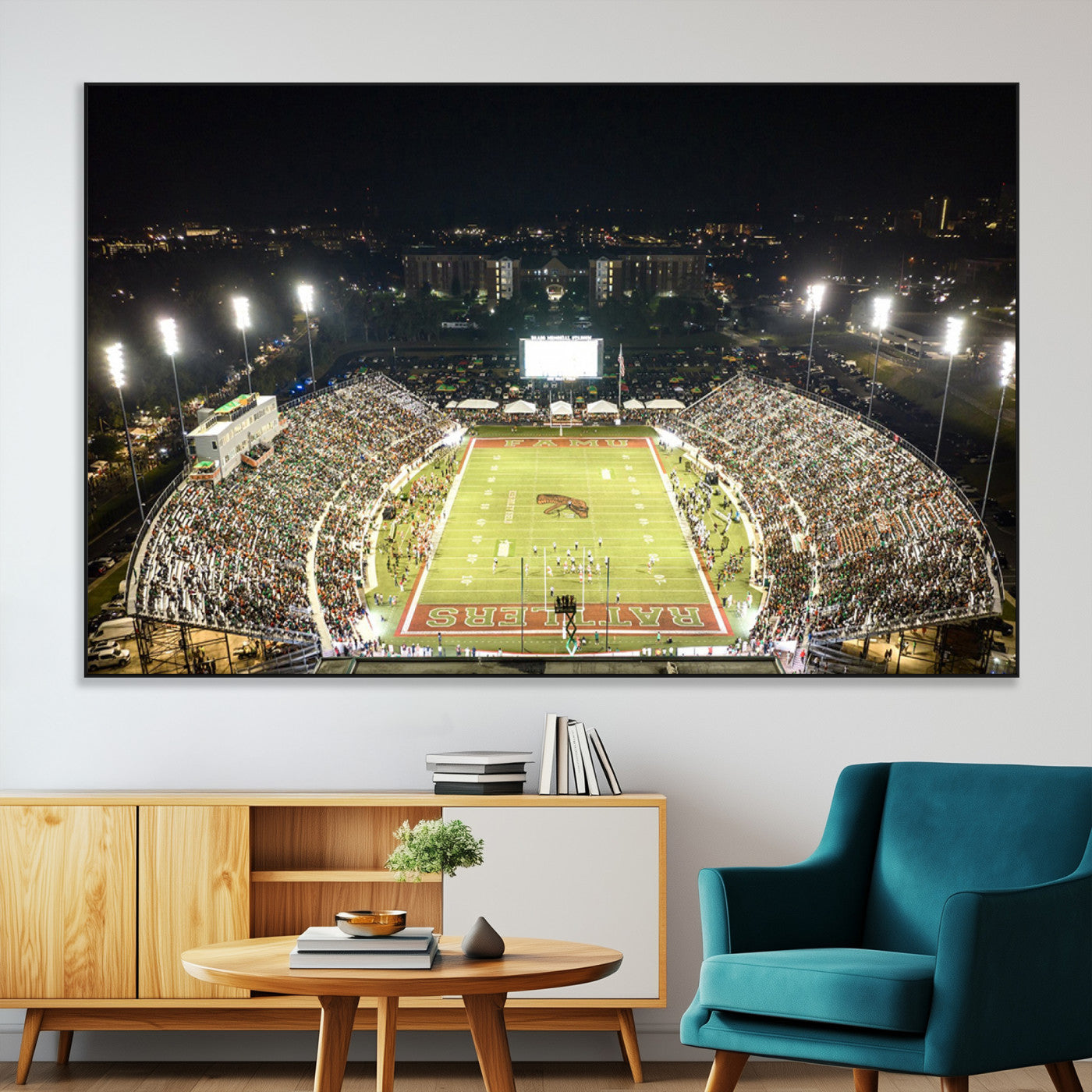 SEG-FC-51X34_Oversize - Florida A&M Rattlers Football Team Print - Tallahassee Bragg Memorial Stadium Wall Art Canvas Print
