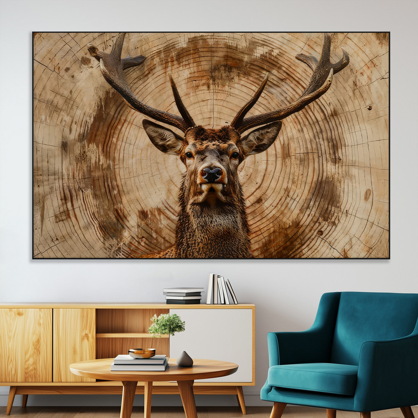 SEG-FC-51X34_Oversize - Wood Abstract Deer Wall Art | Rustic Wildlife Canvas Print | Ready to Hang Stag Head Triptych for