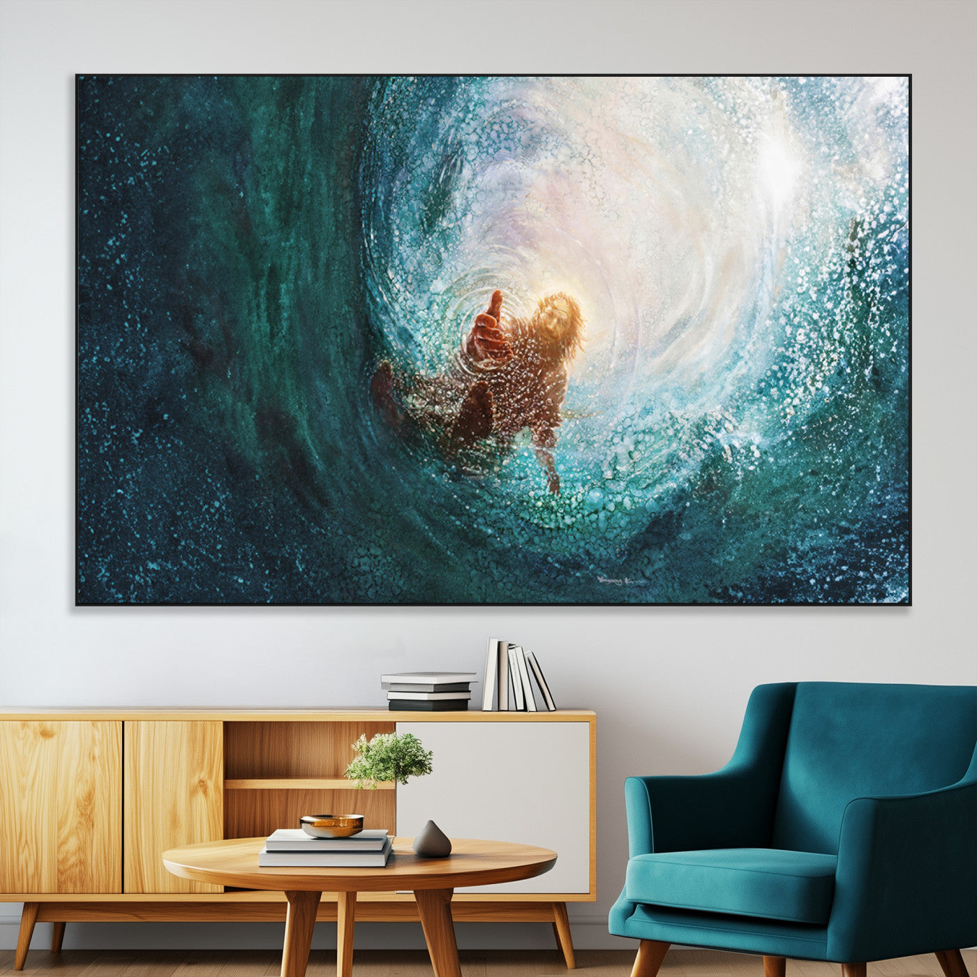 SEG-FC-51X34_Oversize - Powerful Jesus Canvas Print - Hand of Salvation, Inspirational Wall Art - Framed, Ready to Hang for