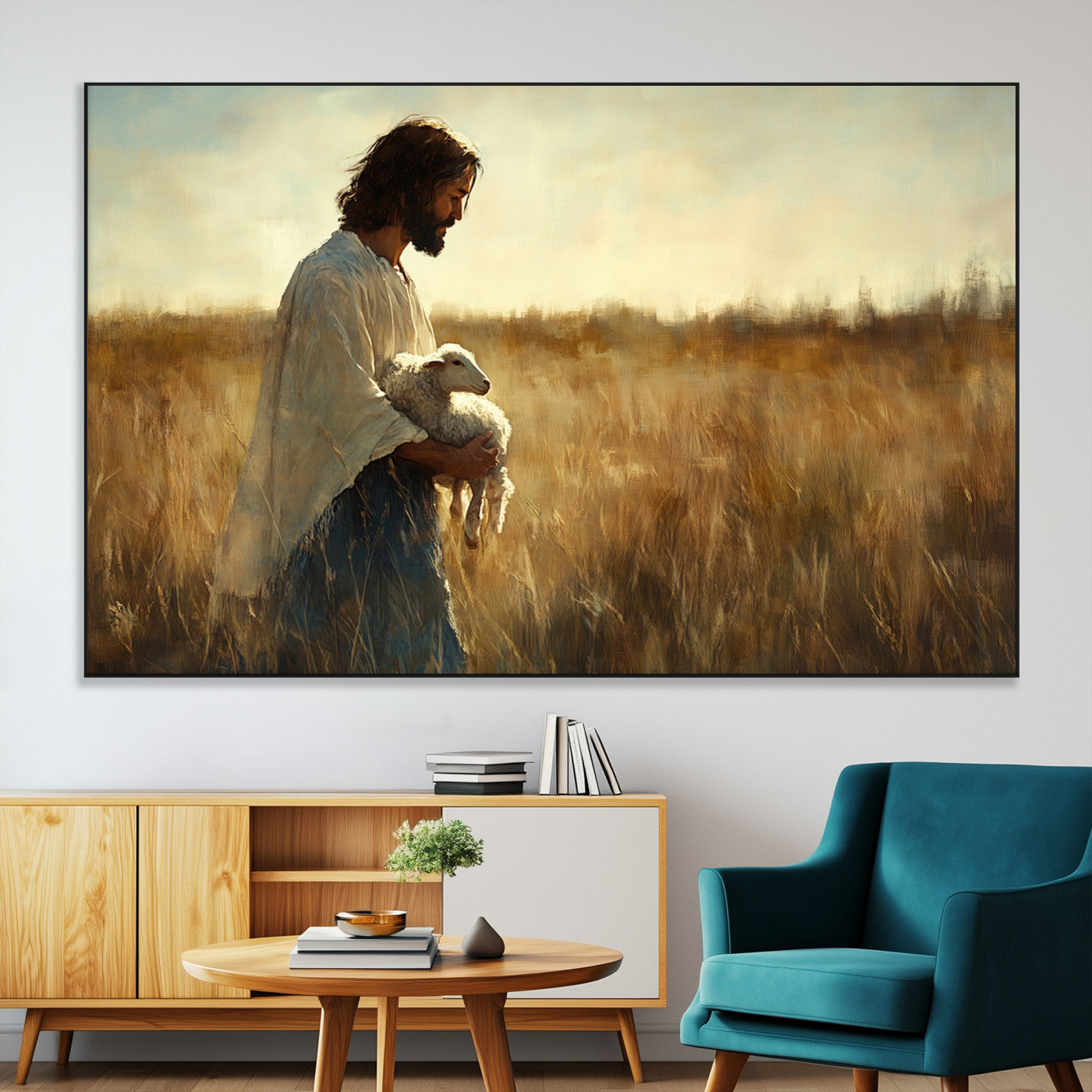 SEG-FC-51X34_Oversize - Jesus the Good Shepherd Wall Art Canvas Print - Inspirational Christian Religious Print for Prayer