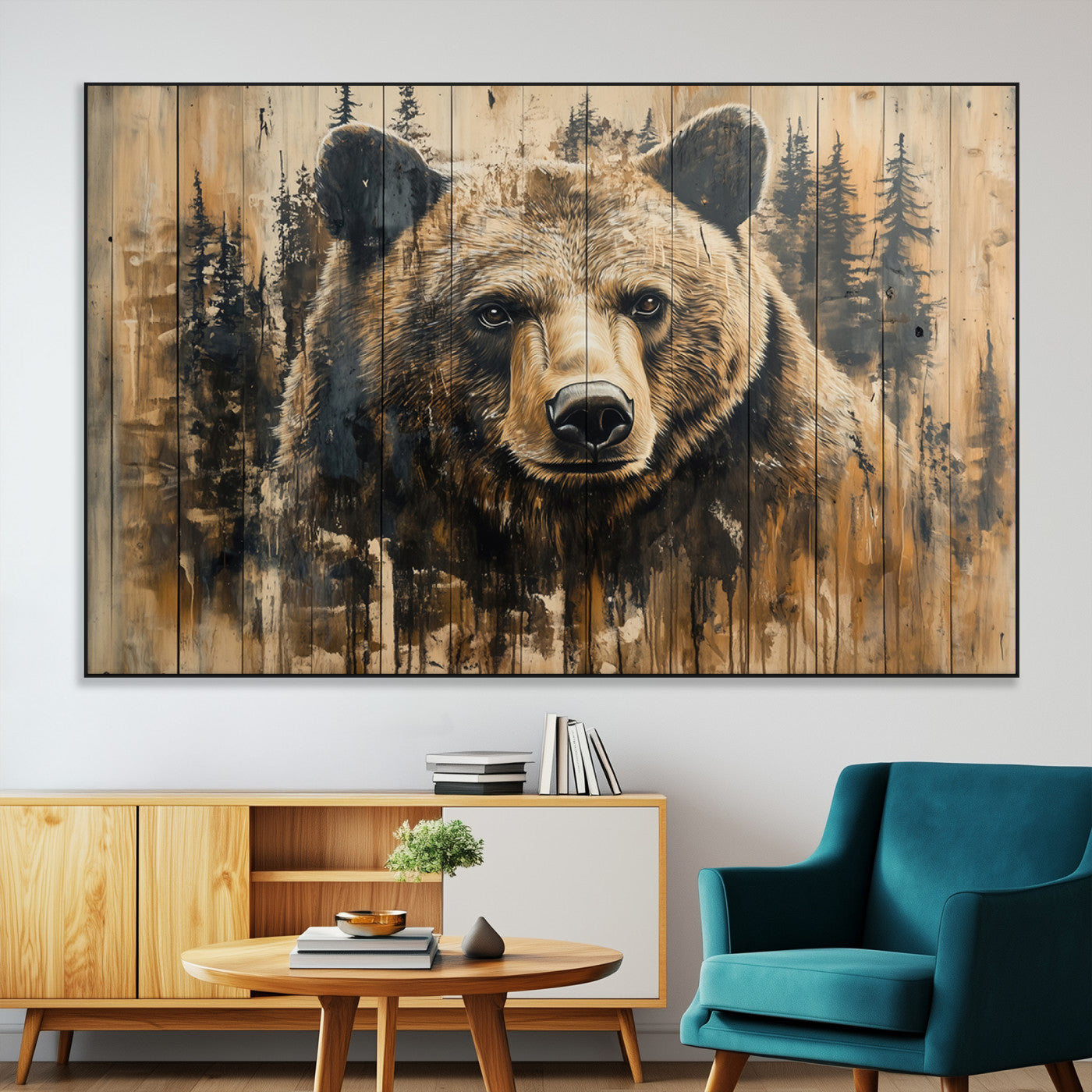 SEG-FC-51X34_Oversize - Majestic Grizzly 399 Bear Wall Art | 3-Panel Rustic Canvas Print for Living Room, Office, or Cabin