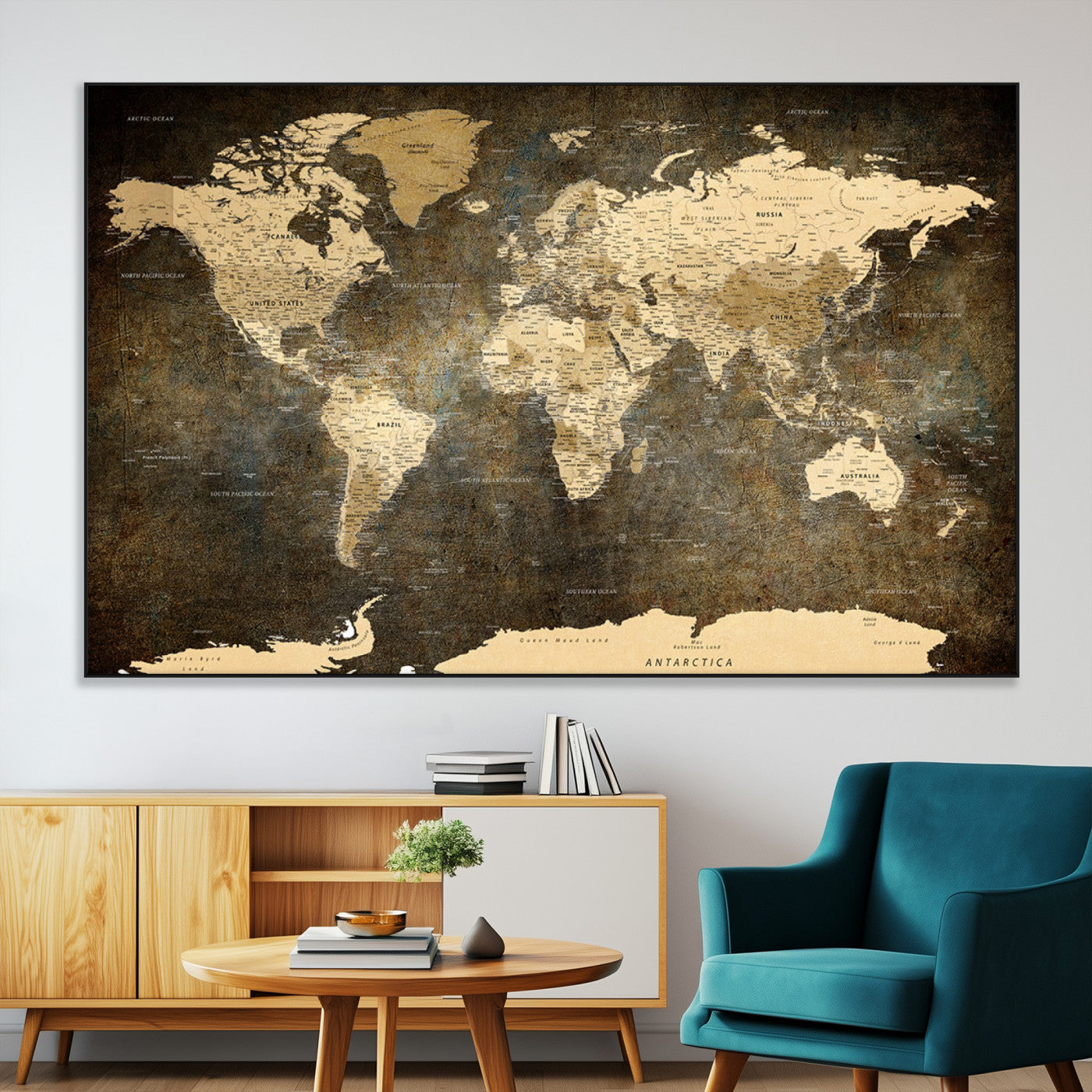 SEG-FC-51X34_Oversize - Push Pin World Map Canvas Print – Framed Wall Art for Couples to Track Their Travels – Anniversary