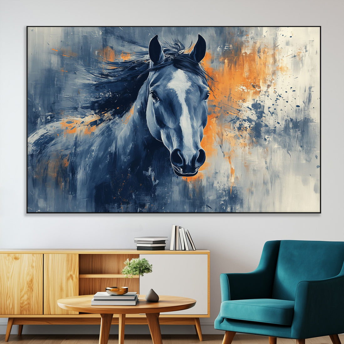 Abstract Blue Horse Wall Art Print Canvas | Western Horse Wall Art for Farmhouse Decor