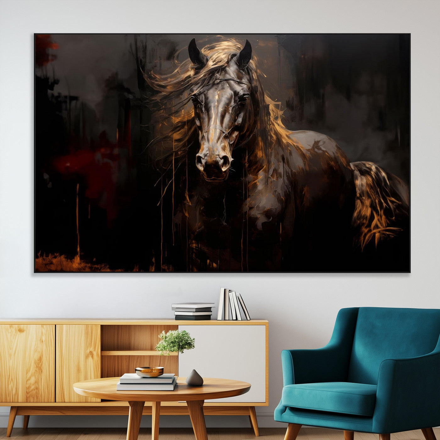 SEG-FC-51X34_Oversize - Abstract Black Horse Canvas Print for Farmhouse Wall Art | Abstract Equine Wall Art | Western Decor