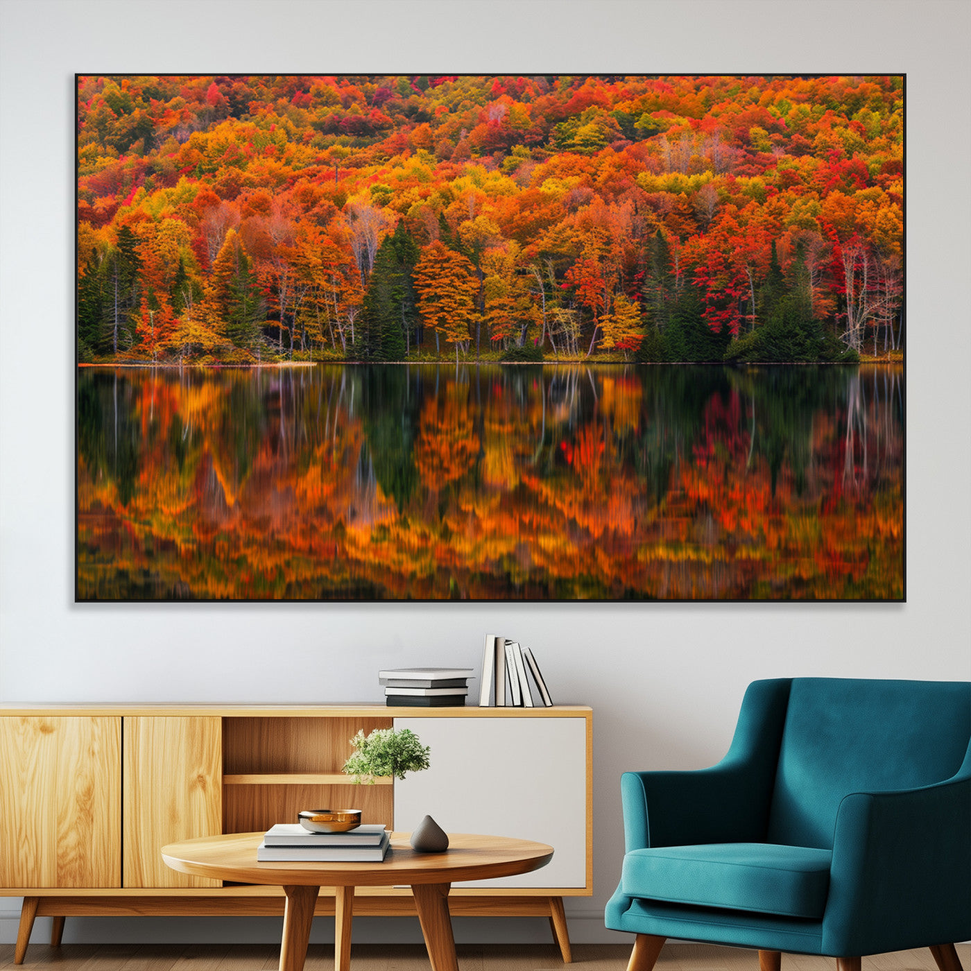 SEG-FC-51X34_Oversize - Fall Foliage Wall Art - Autumn Reflection Canvas Print, Stunning Fall Foliage Wall Art, Serene Lake