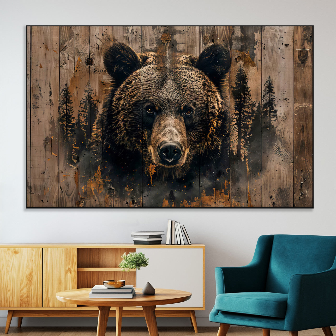 SEG-FC-51X34_Oversize - Rustic Grizzly 399 Wall Art | Triptych Canvas Print | Rustic Cabin Wall Decor | Perfect for