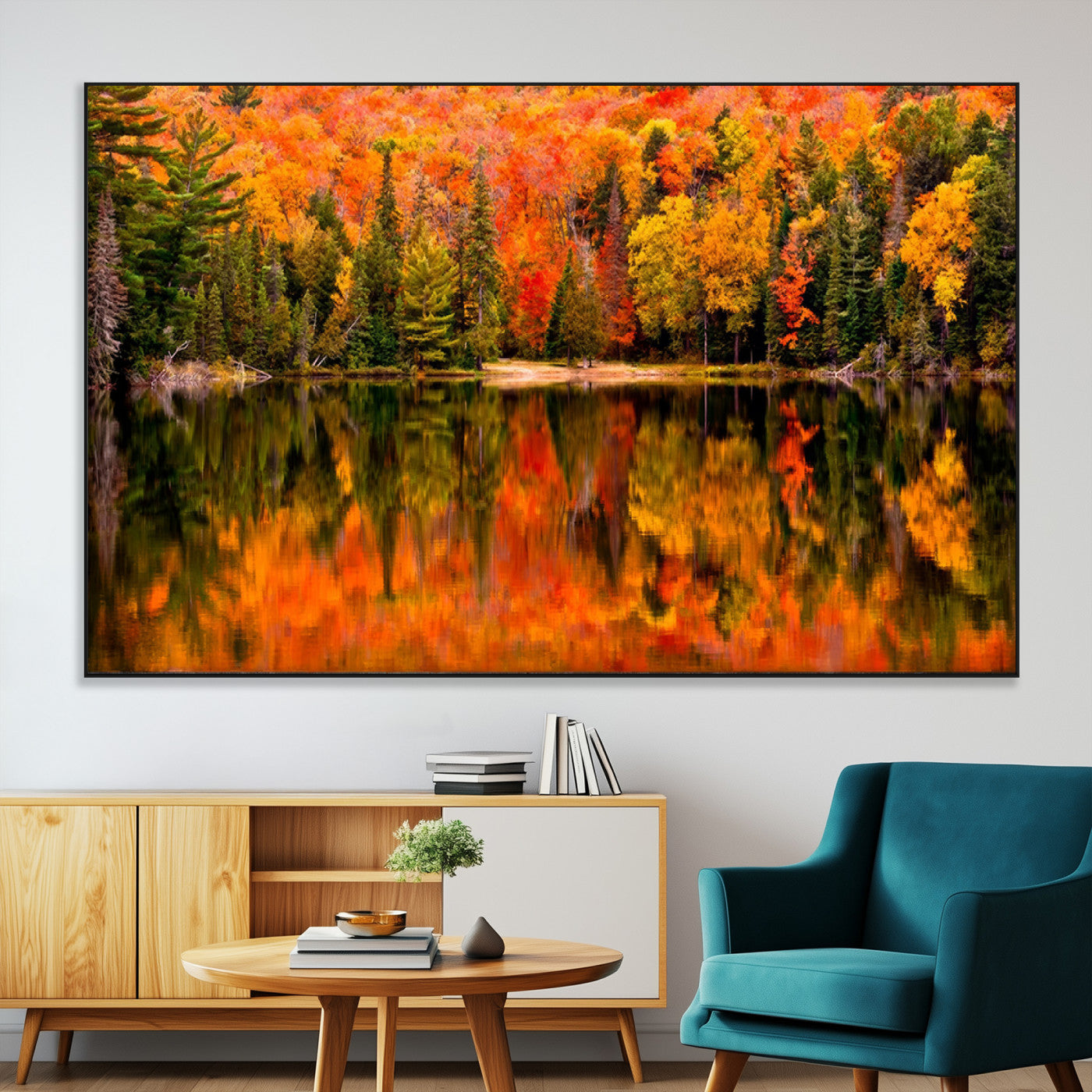 SEG-FC-51X34_Oversize - Forest Reflection Art | Autumn Forest Reflection Wall Art | Triptych Canvas Print | Vibrant Fall