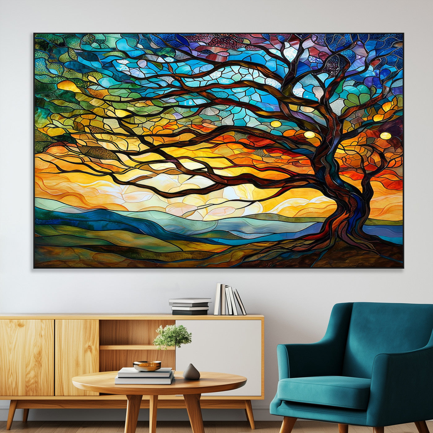SEG-FC-51X34_Oversize - Vibrant Mosaic Tree of Life Wall Art | Stained Glass Style Canvas Print | Ready to Hang Artistic