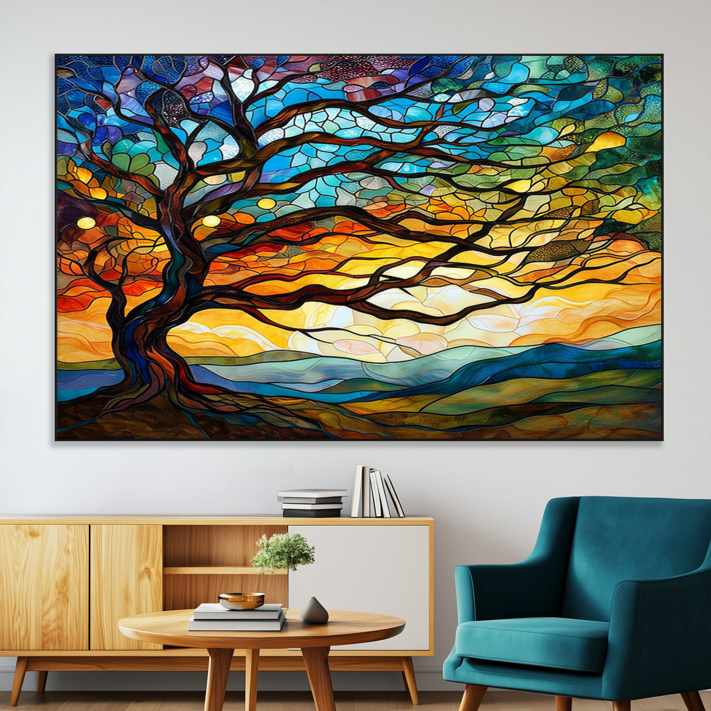 SEG-FC-51X34_Oversize - Mosaic Tree Wall Art | Ready to Hang Stained Glass Style Canvas Print | Farmhouse Wall Decor, Cabin
