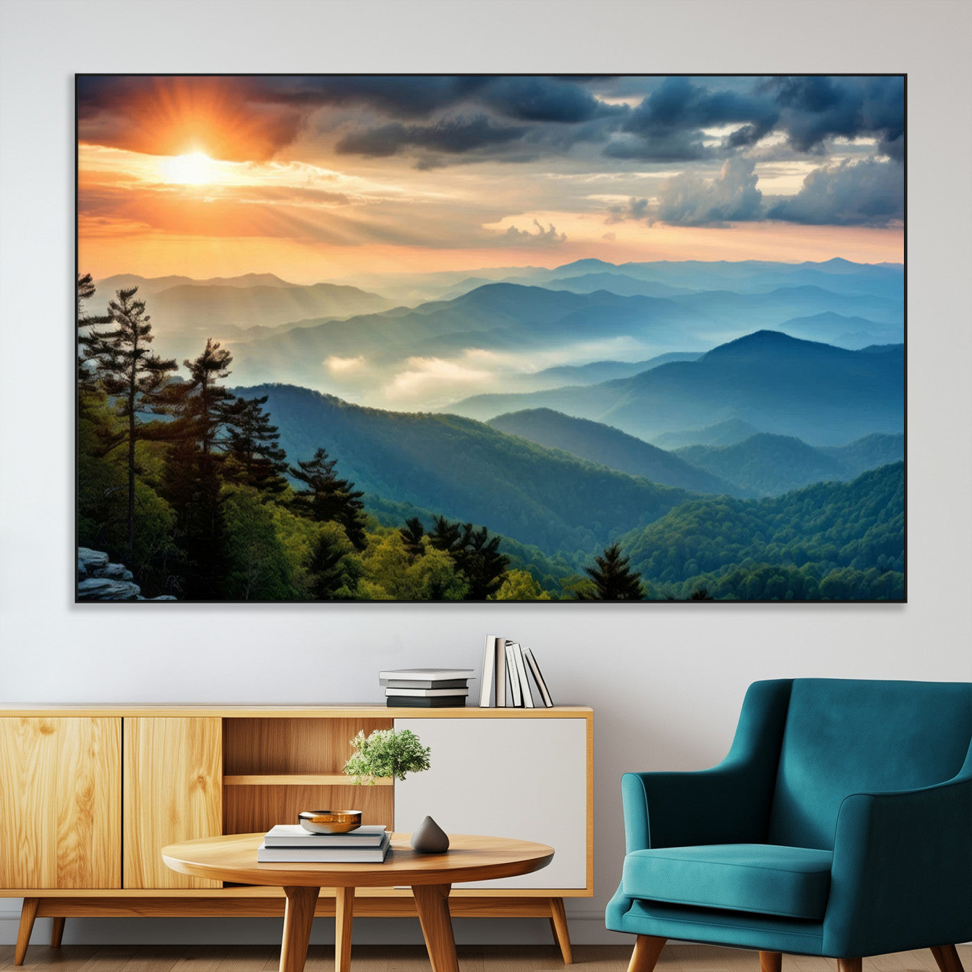 SEG-FC-51X34_Oversize - Sunrise Over Mountain Range Wall Art Canvas Print, Farmhouse Wall Decor, Cabin Wall Art