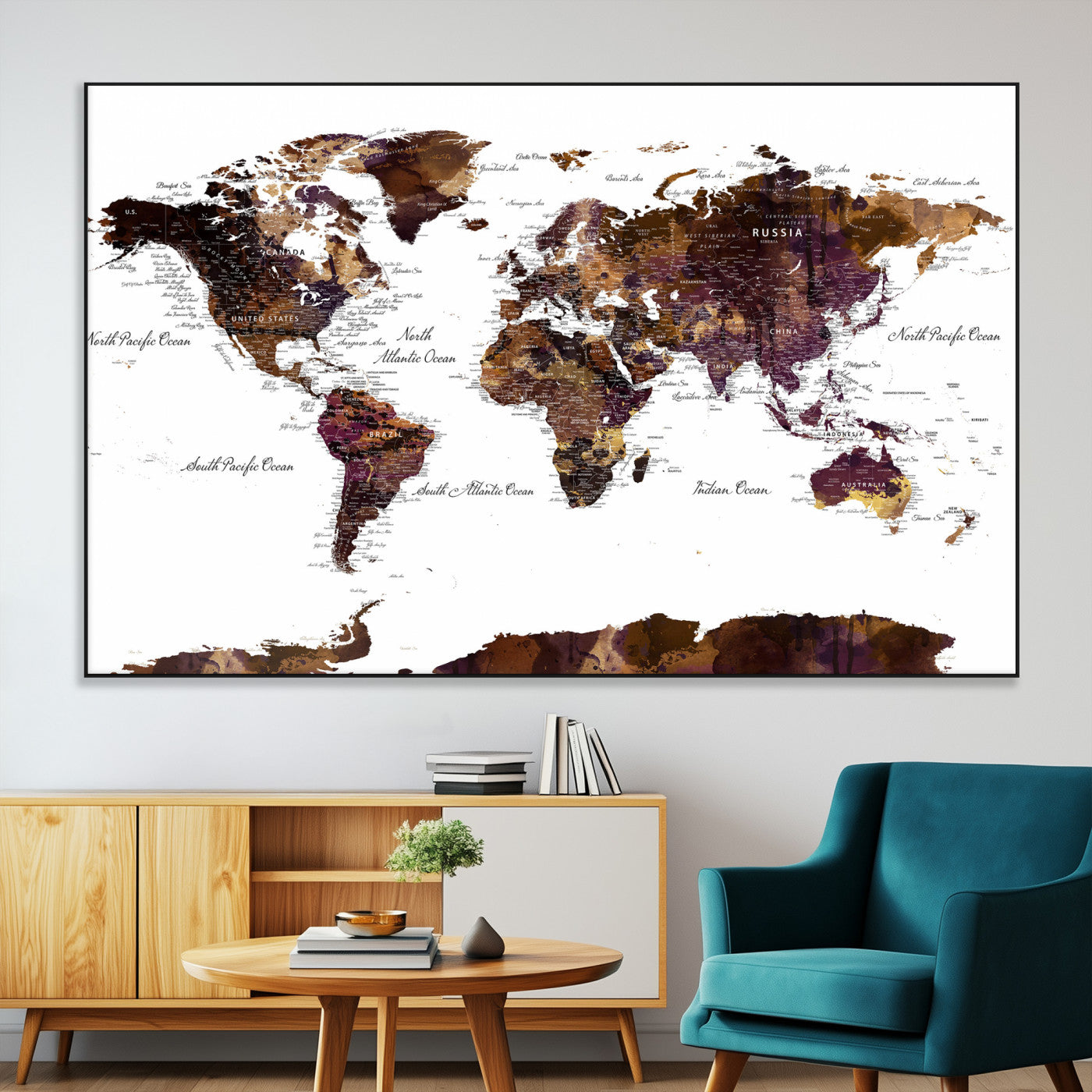 50611-MGV-CV-36X24 - Push Pin World Map Canvas Print – Framed Wall Art for Couples to Track Their Travels – Anniversary