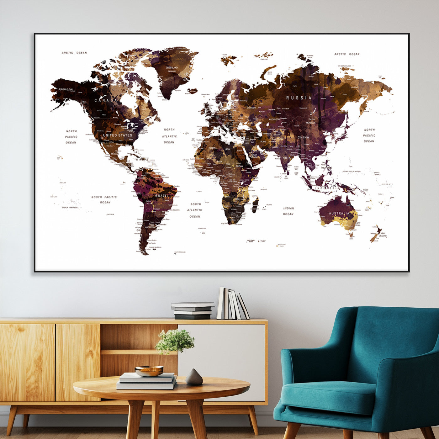 SEG-FC-51X34_Oversize - Push Pin World Map Canvas Print – Framed Wall Art for Couples to Track Their Travels – Anniversary