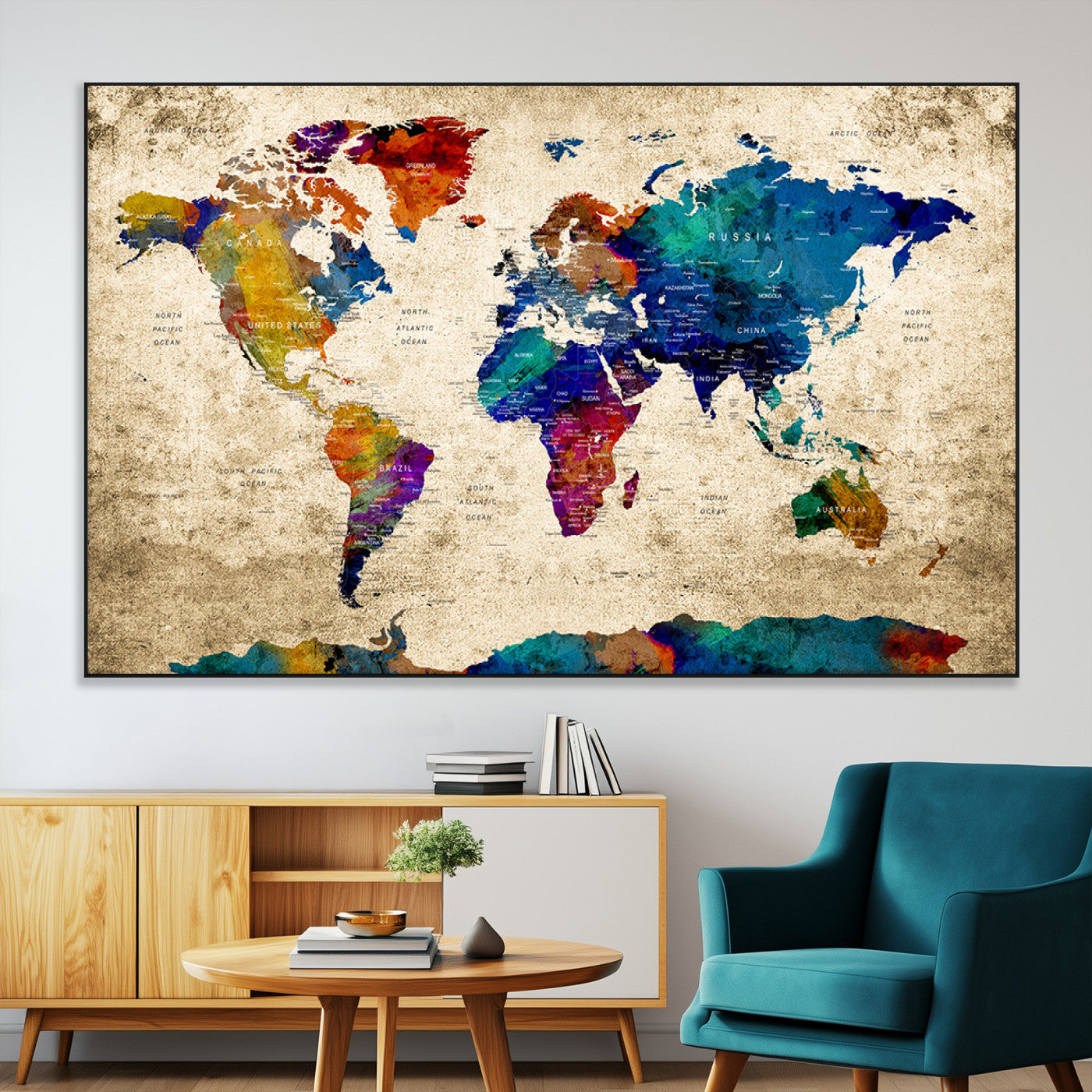 SEG-FC-51X34_Oversize - Push Pin World Map Canvas Print – Framed Wall Art for Couples to Track Their Travels – Anniversary